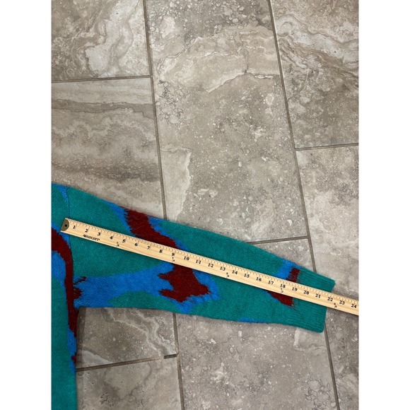 Zara Mens Abstract Jacquard Knit Cardigan Teal Blue Burgundy L-XL - Picture 14 of 14